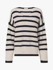 Pull ample rayé à col V - Noir - 5