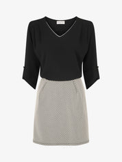 Robe droite imprimé graphique bi-matière - Noir - 1