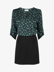 Robe droite à fleurs bi-matière - Vert - 5