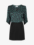 Robe droite à fleurs bi-matière - Vert - 5