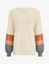 Pull oversize manches longues rayées - Beige - 1