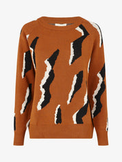 Pull en laine mélangée imprimé vintage - Marron - 5