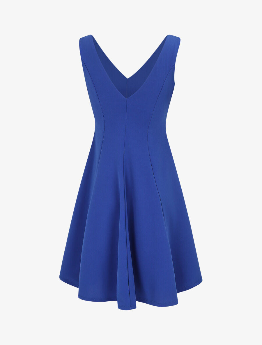 Robe patineuse unie à col V - Bleu roi - 2