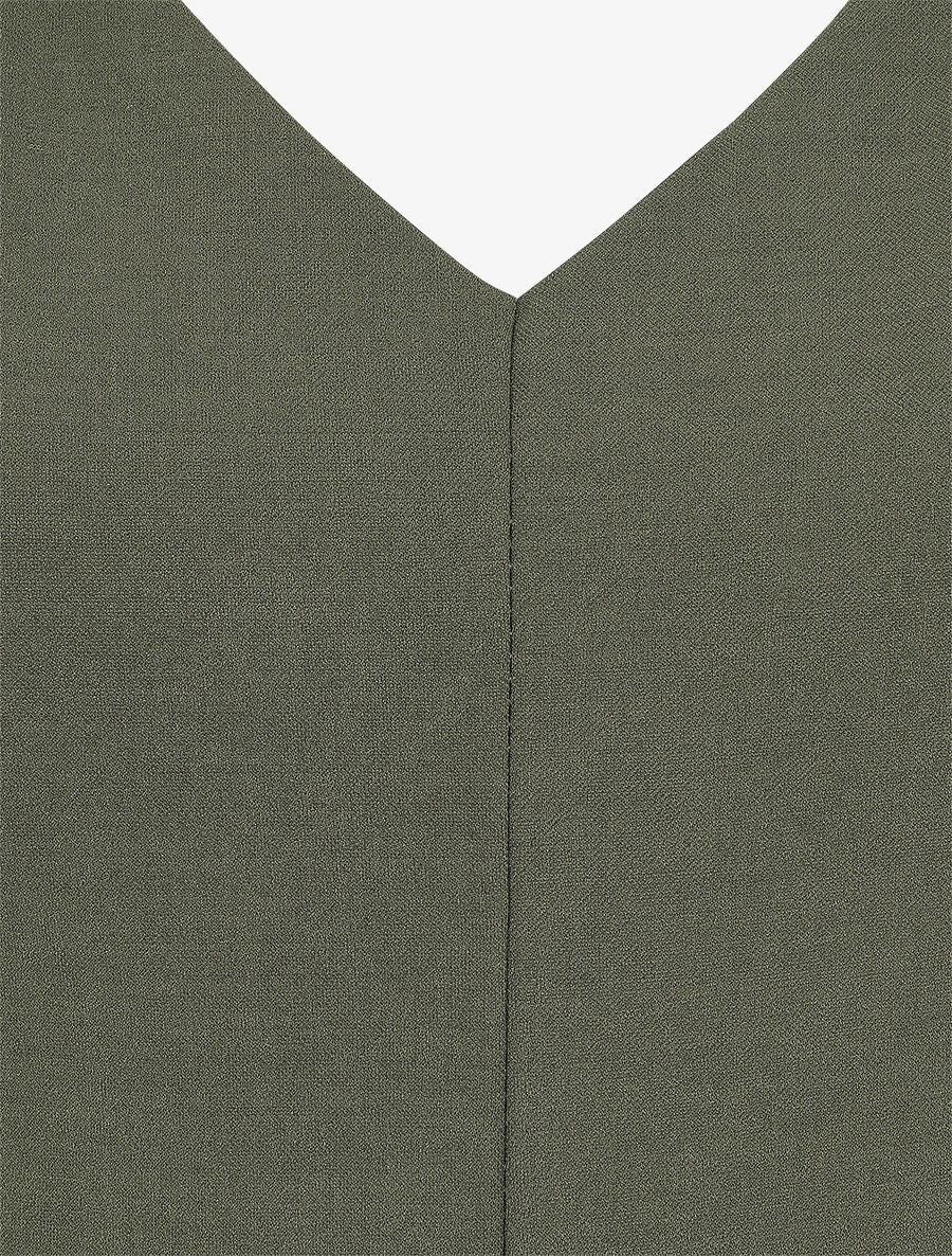 Robe patineuse unie à col V - Kaki - 3