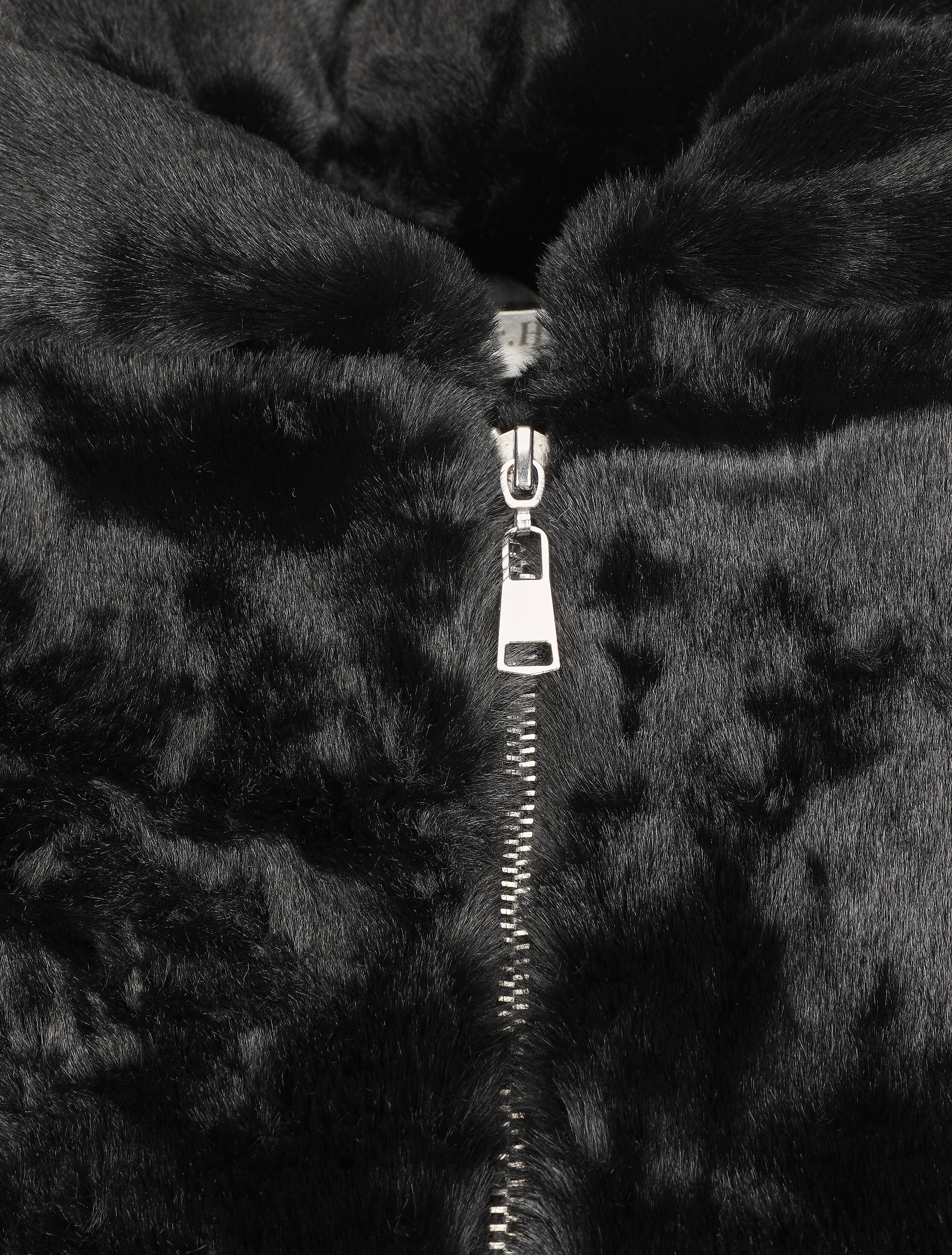 Manteau à capuche en fourrure synthétique - Noir - 3