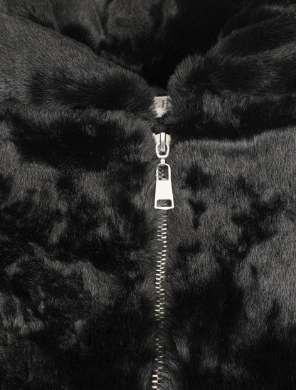 Manteau à capuche en fourrure synthétique - Noir - 3