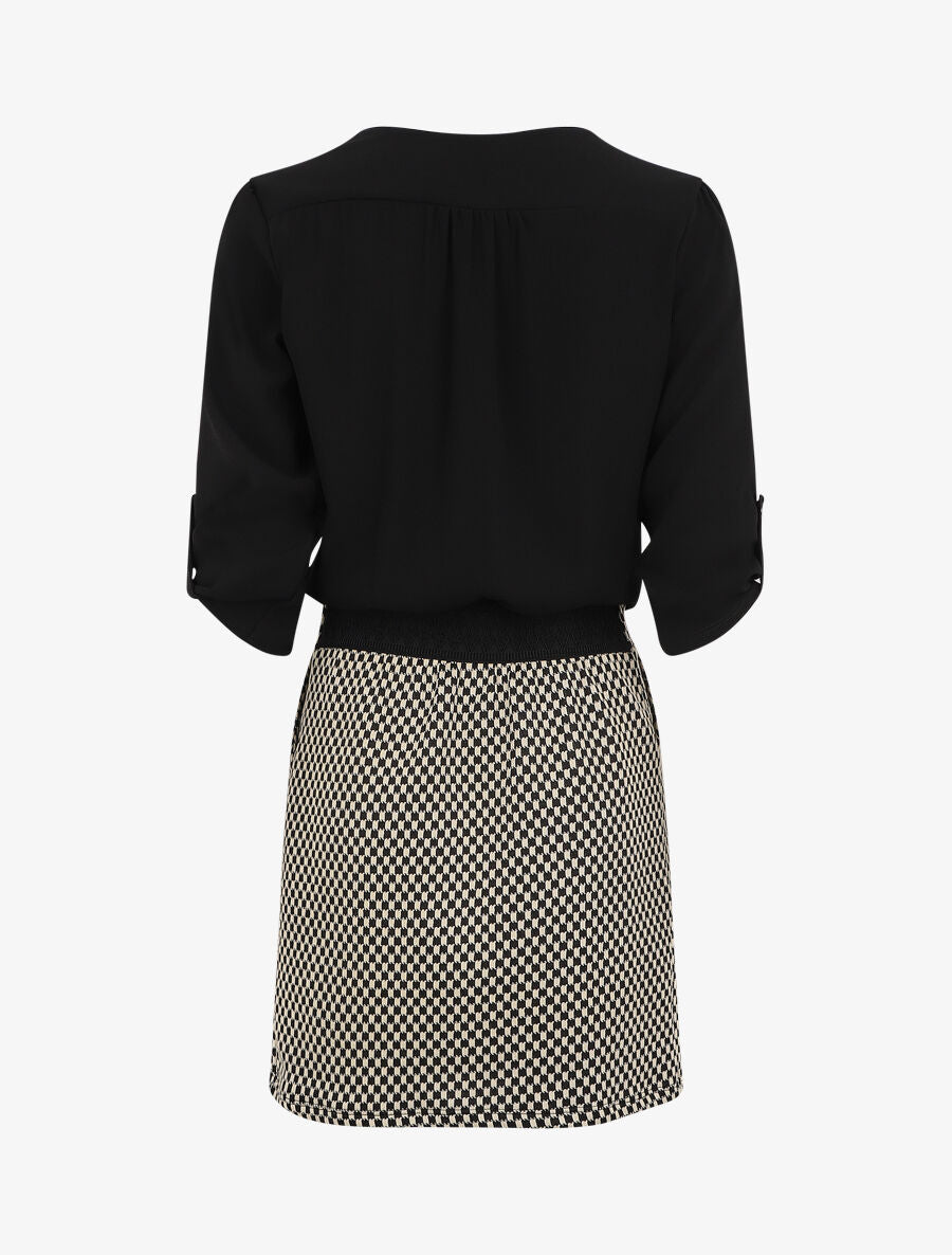 Robe droite à motif damier - Noir/beige - 2
