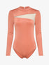Body satiné à empiècement transparent - Rose poudré - 1