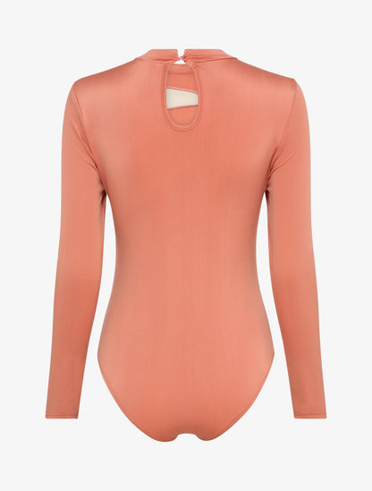 Body satiné à empiècement transparent - Rose poudré - 2