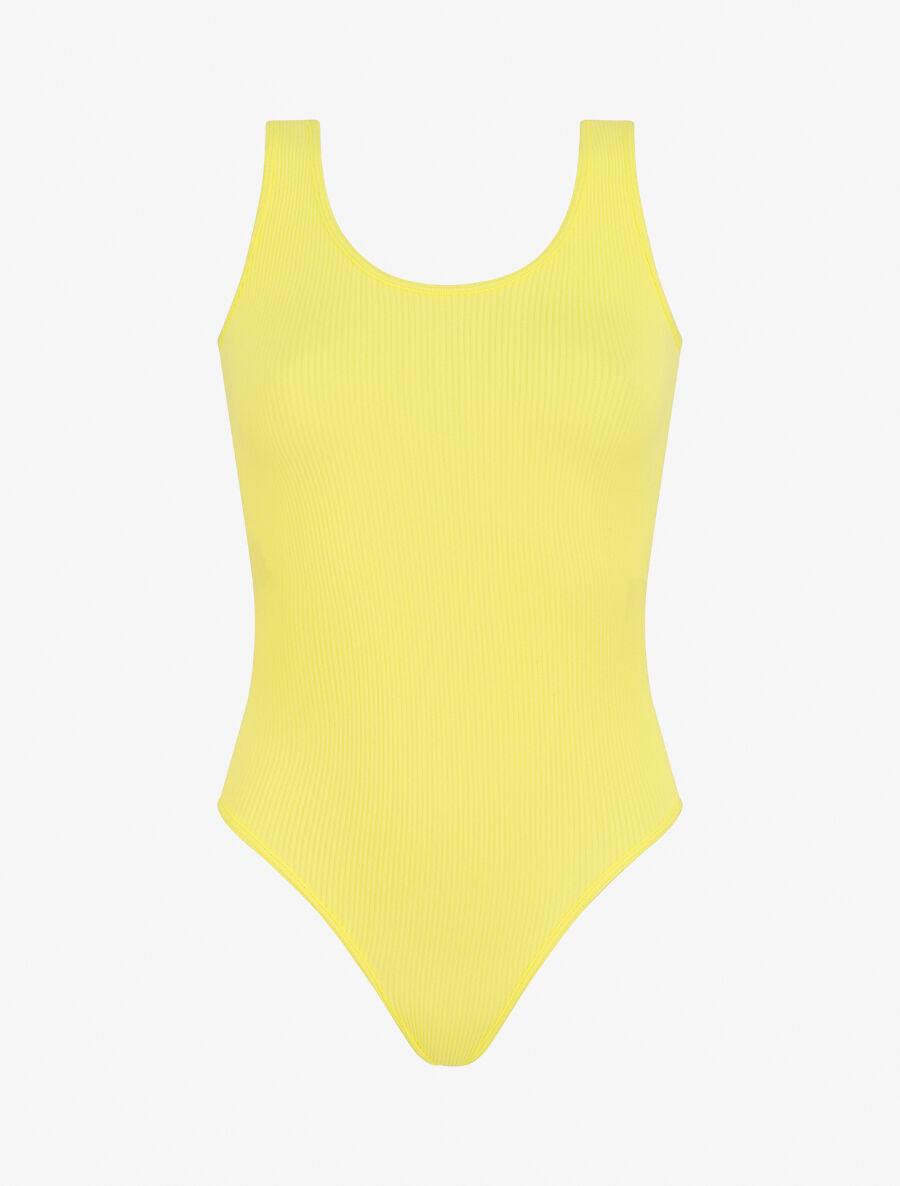 Body uni côtelé - Jaune fluo - 1
