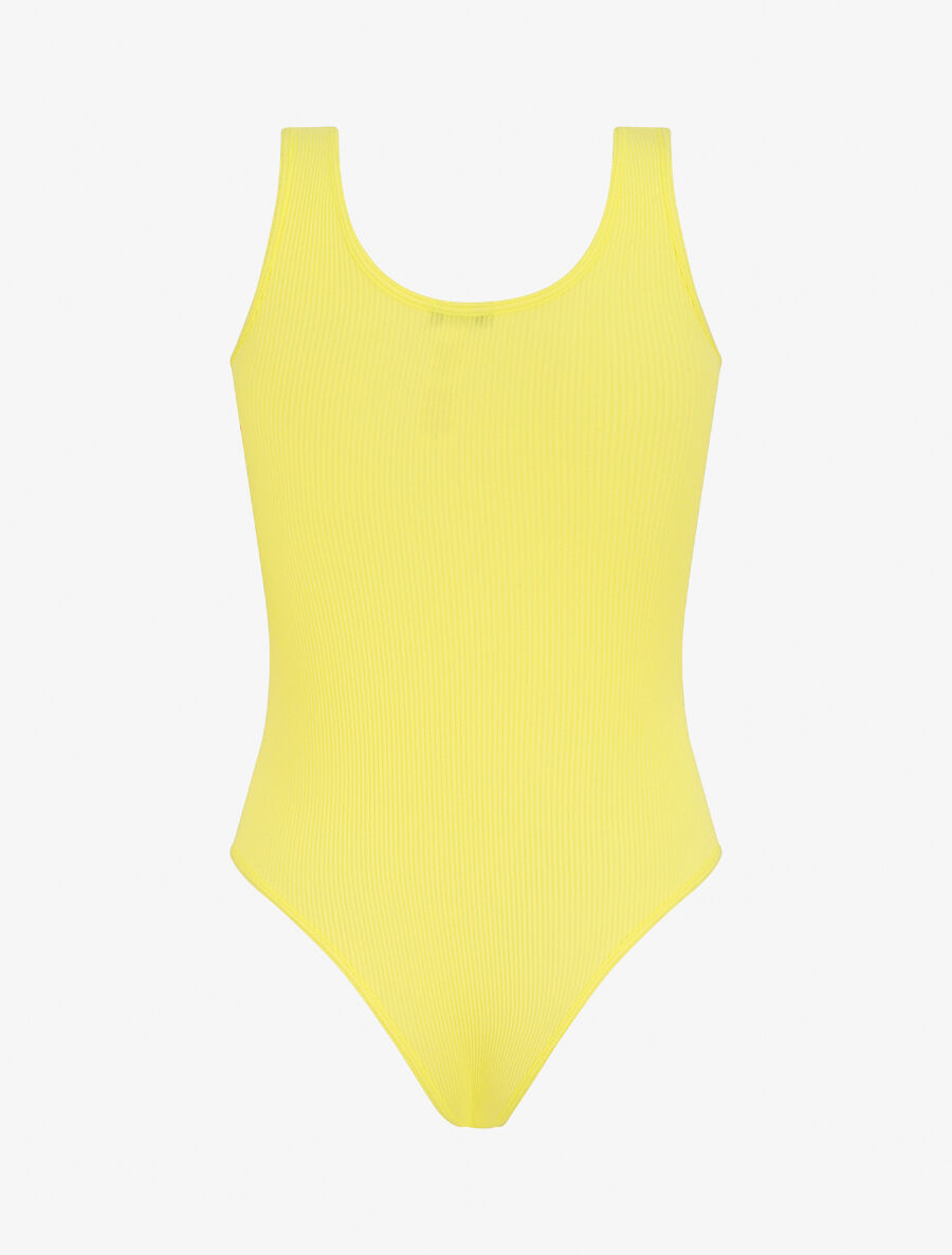 Body uni côtelé - Jaune fluo - 2