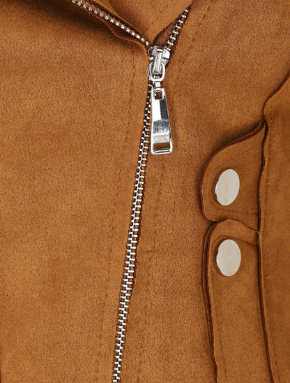 Veste en suédine style perfecto - Camel foncé - 3