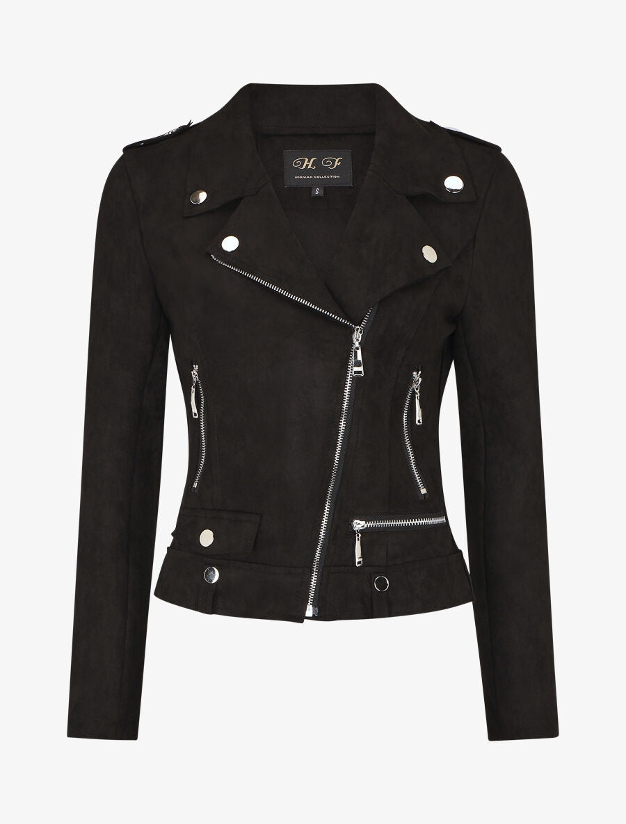 Veste en suédine style perfecto à zip - Noir - 5
