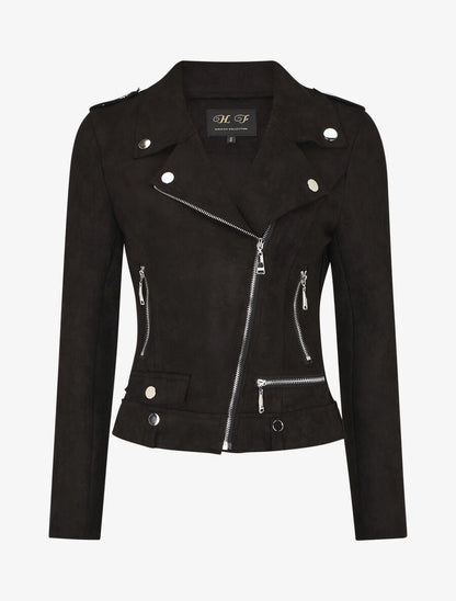 Veste en suédine style perfecto à zip - Noir - 5
