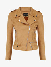 Veste en suédine style perfecto à zip - Camel clair - 1