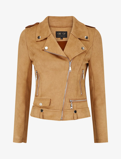 Veste en suédine style perfecto à zip - Camel clair - 1