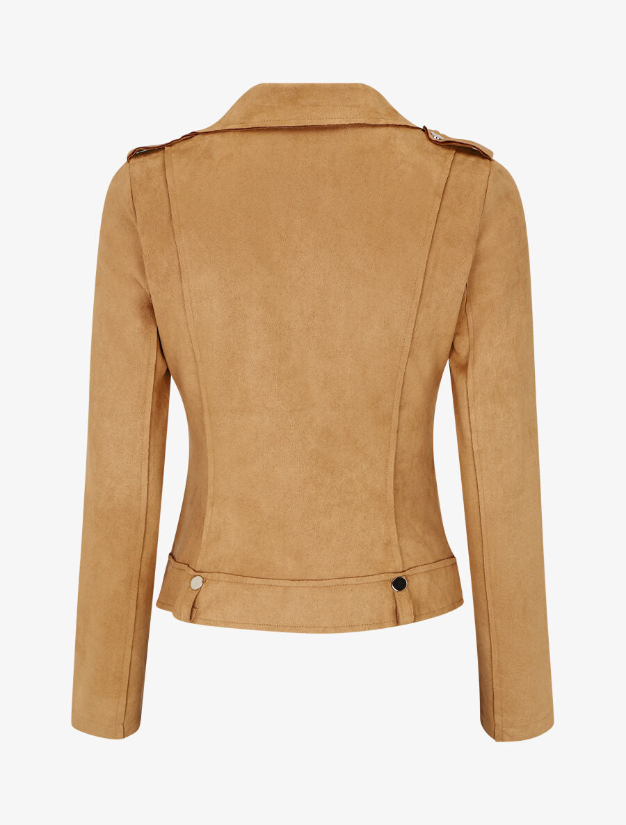 Veste en suédine style perfecto à zip - Camel clair - 2
