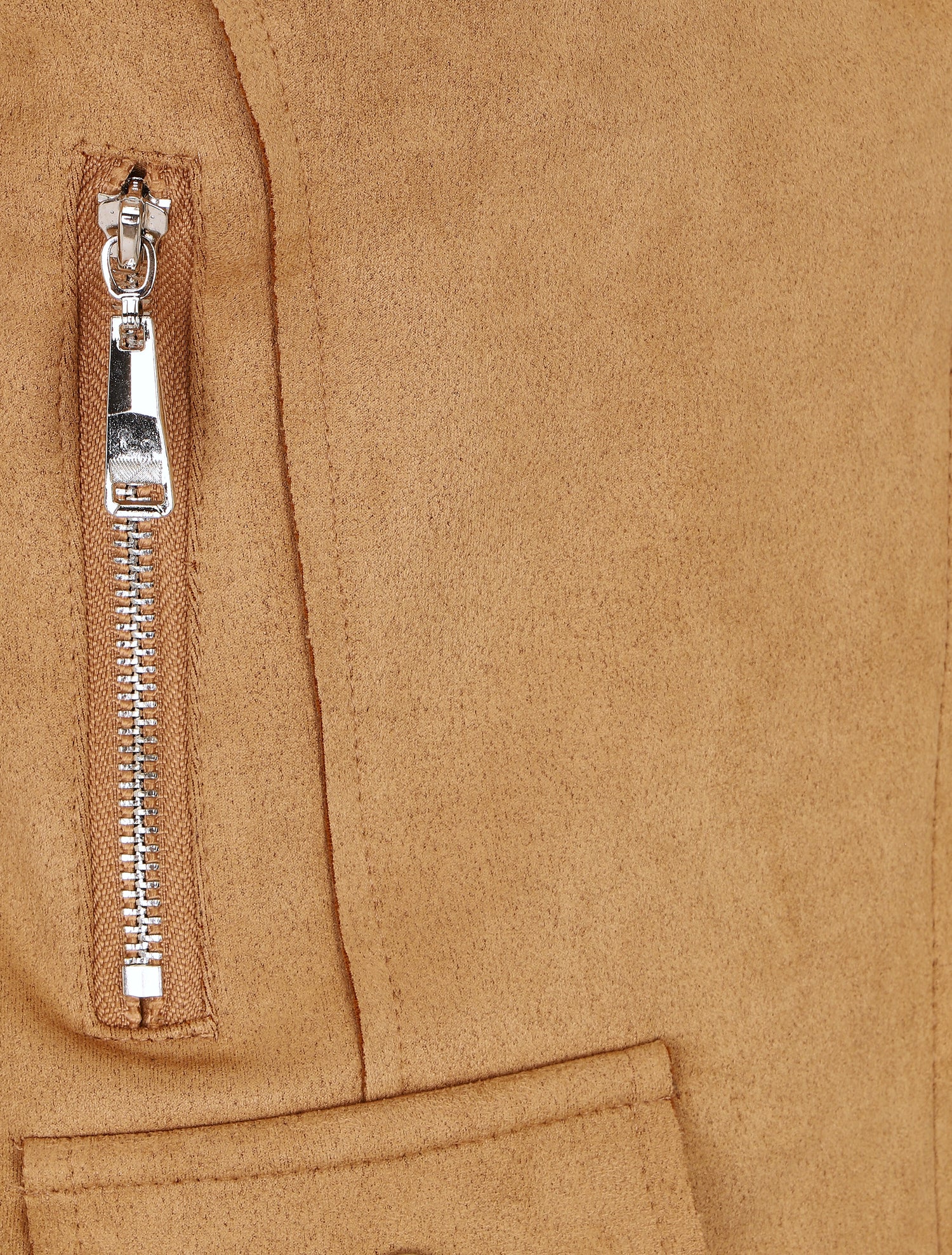 Veste en suédine style perfecto à zip - Camel clair - 3