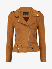 Veste en suédine style perfecto à zip - Camel foncé - 5
