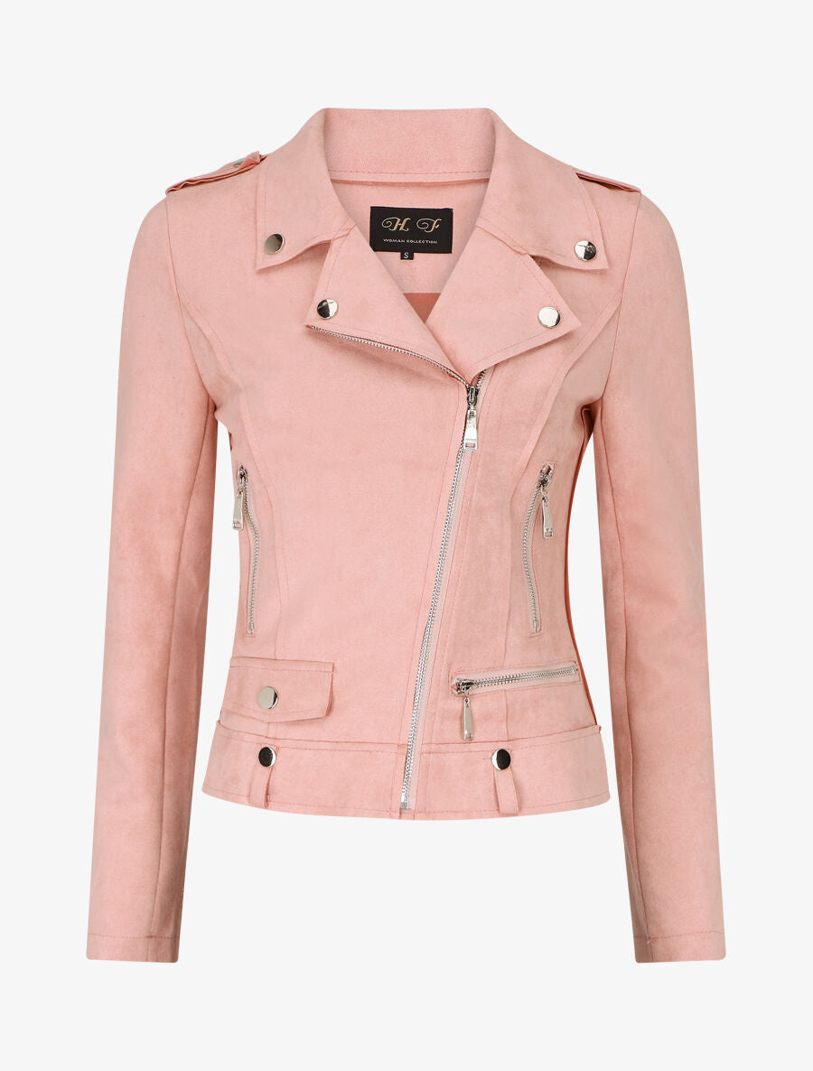 Veste en suédine style perfecto à zip - Rose - 5