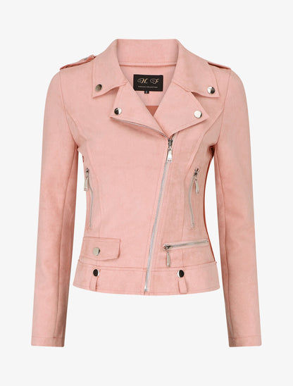 Veste en suédine style perfecto à zip - Rose - 5