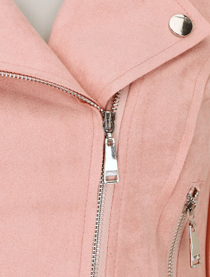 Veste en suédine style perfecto à zip - Rose - 3