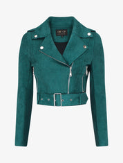 Veste courte en suédine style perfecto - Bleu canard - 1