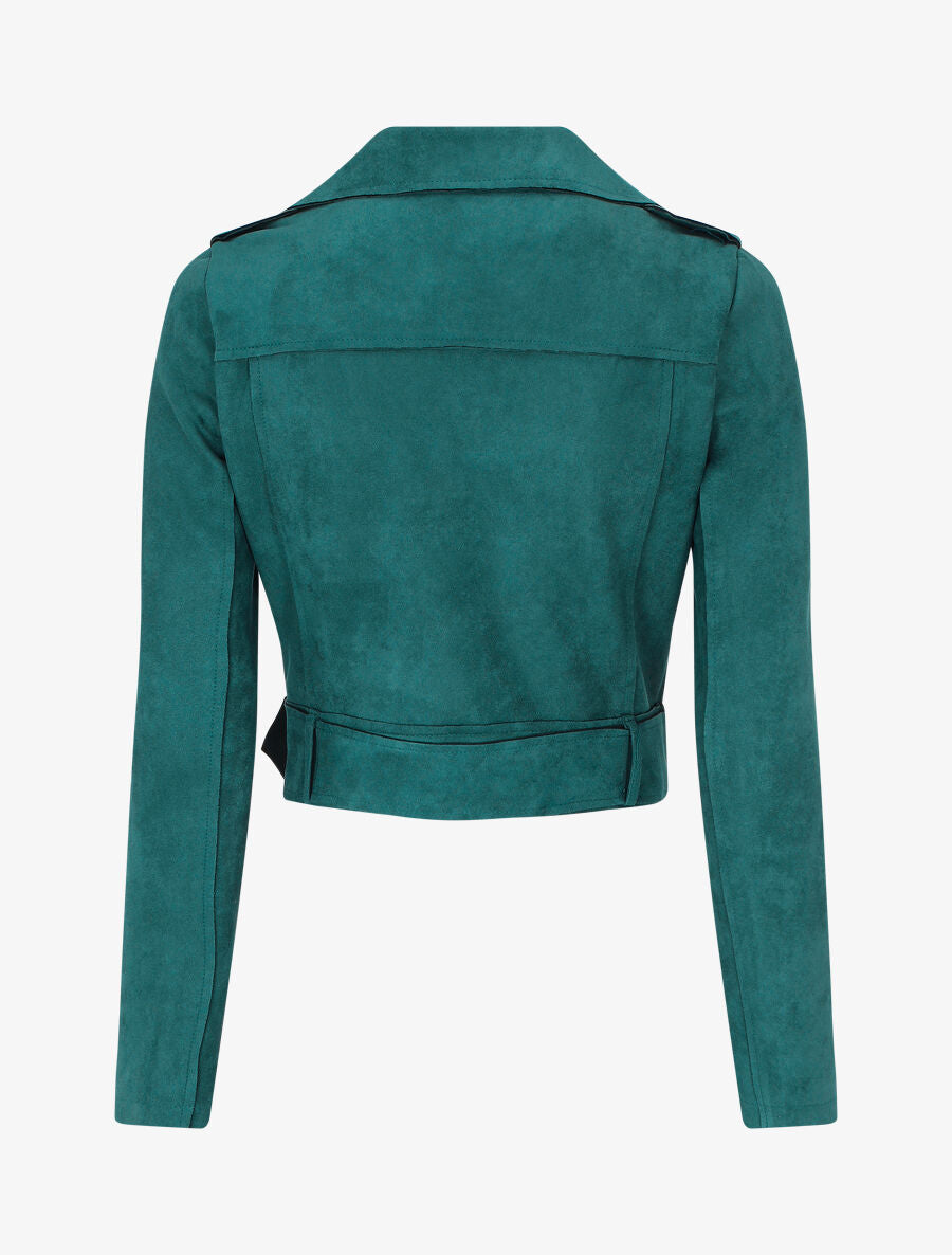 Veste courte en suédine style perfecto - Bleu canard - 2
