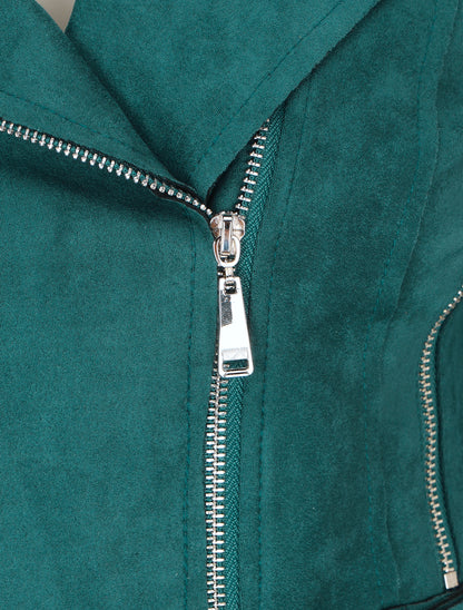 Veste courte en suédine style perfecto - Bleu canard - 3