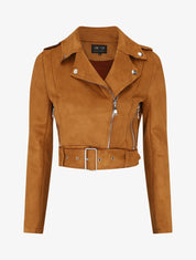 Veste courte en suédine style perfecto - Camel - 5