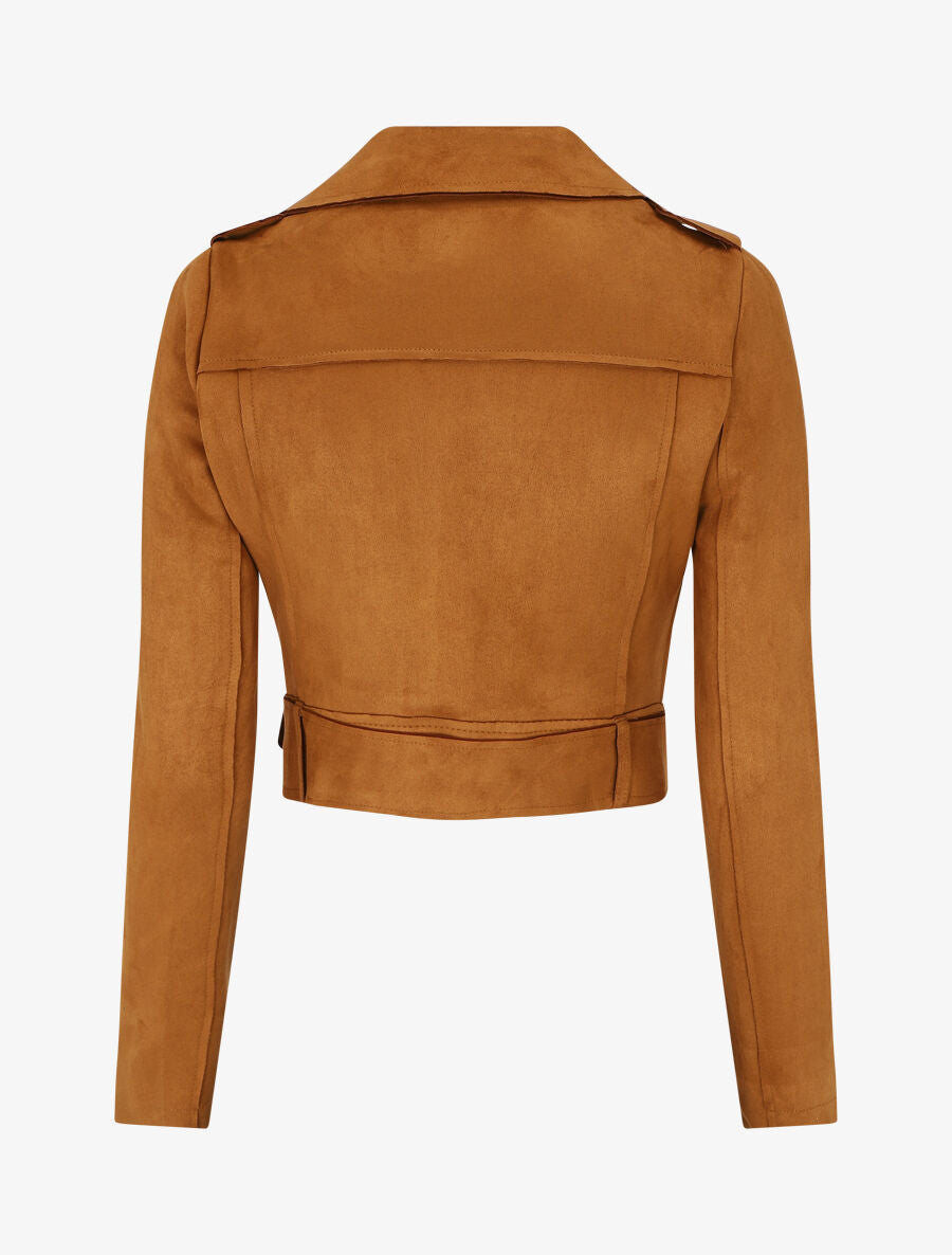 Veste courte en suédine style perfecto - Camel - 2