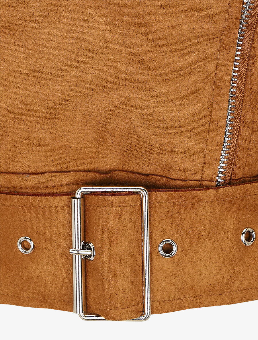 Veste courte en suédine style perfecto - Camel - 3