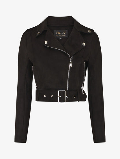 Veste courte en suédine style perfecto - Noir - 1