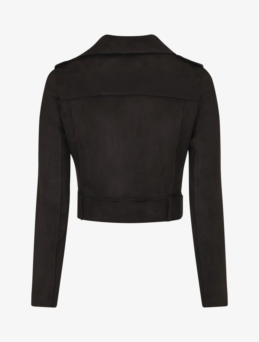 Veste courte en suédine style perfecto - Noir - 2