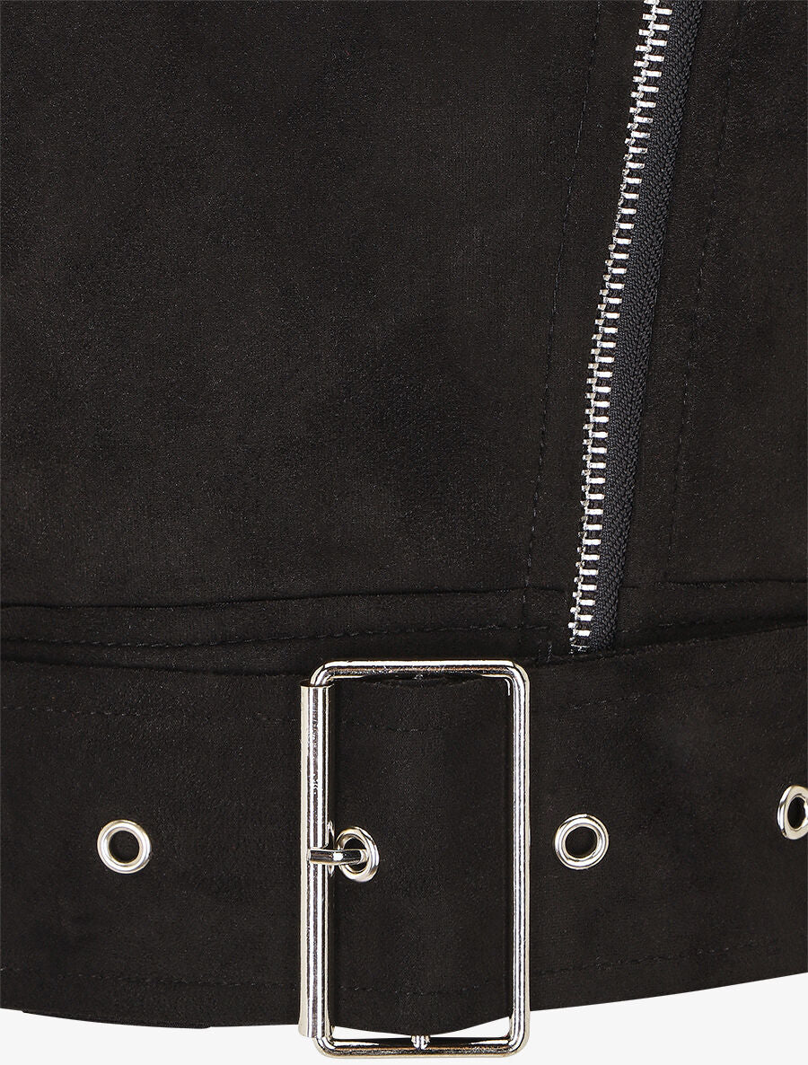 Veste courte en suédine style perfecto - Noir - 3