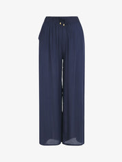 Pantalon fluide coupe droite taille haute - Marine - 1