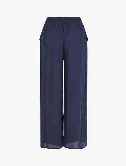 Pantalon fluide coupe droite taille haute - Marine - 2