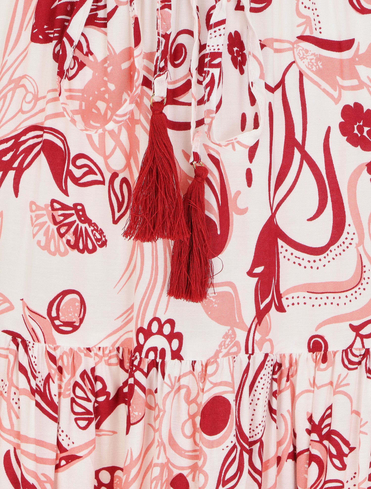 Jupe longue élastiquée imprimé fleuri - Rouge - 3