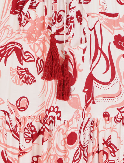 Jupe longue élastiquée imprimé fleuri - Rouge - 3