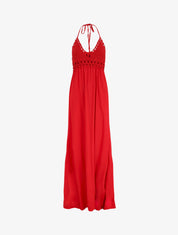 Robe longue dos-nu et broderies - Rouge - 1