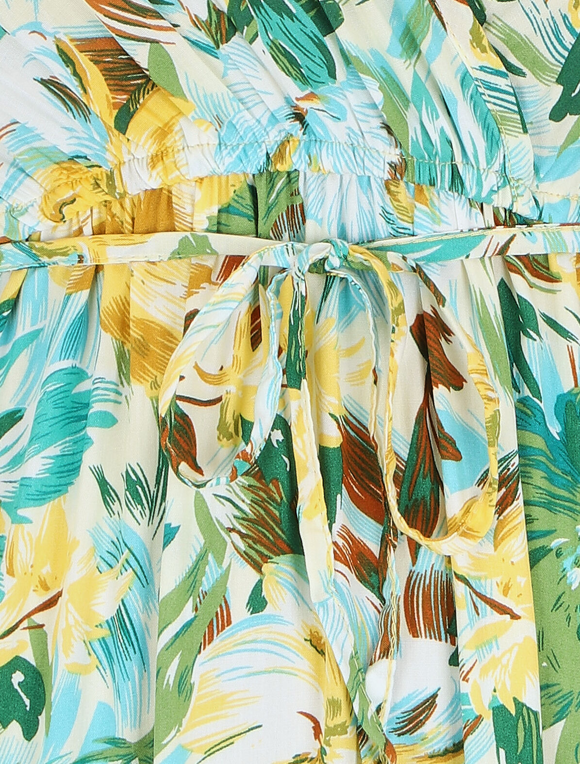 Robe longue fleurie à manches volantées - Vert - 3
