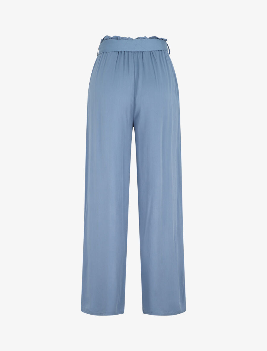 Pantalon droit uni taille haute élastiquée - Bleu - 2