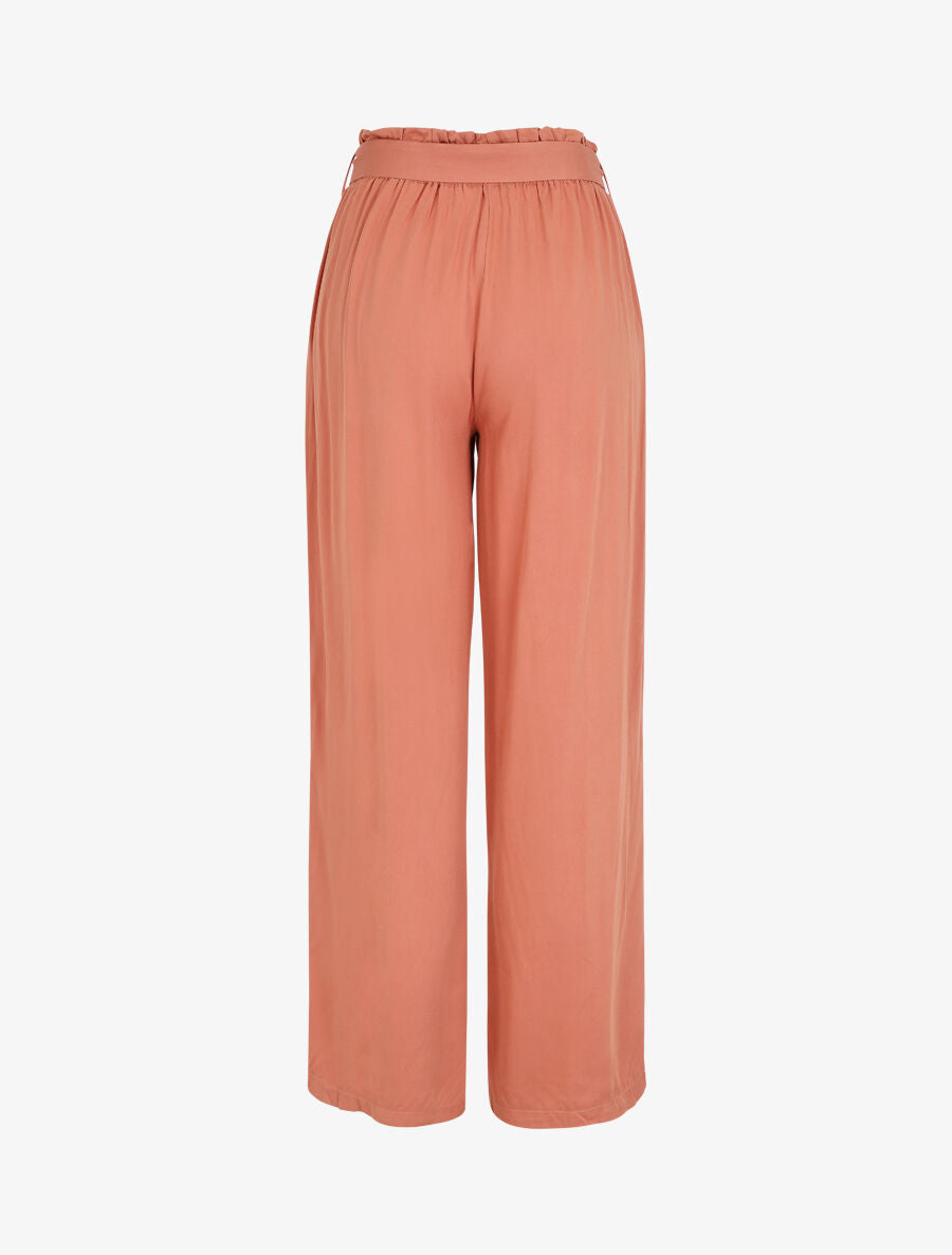 Pantalon droit uni taille haute élastiquée - Rose - 2