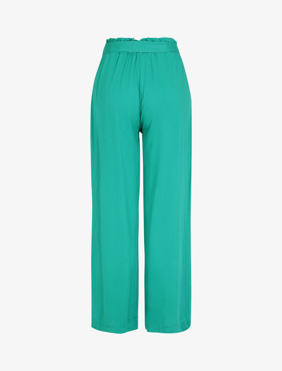Pantalon droit uni taille haute élastiquée - Vert - 2