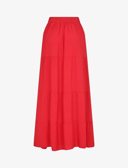 Jupe longue à taille élastiquée - Rouge - 2