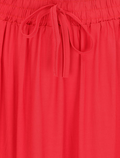 Jupe longue à taille élastiquée - Rouge - 3