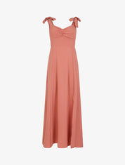 Robe longue unie évasée bretelles à nouer - Rose - 5