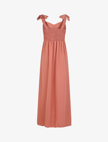 Robe longue unie évasée bretelles à nouer - Rose - 2