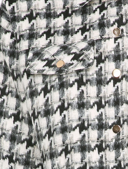 Veste courte à imprimé pied de poule - Noir - 3