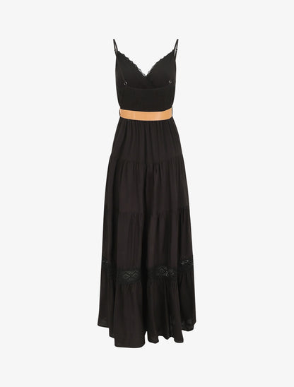 Robe longue unie coupe empire - Noir - 2